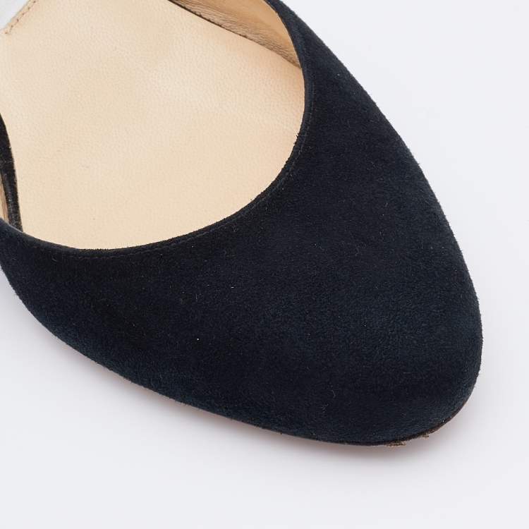 Pre Owned Jimmy Choo Black Suede Marnie Crystal Embellished Heel Ankle Strap Pumps Size 36