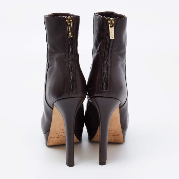 Pre Owned Jimmy Choo Dark Brown Leather Magic Platform Ankle Booties Size 38