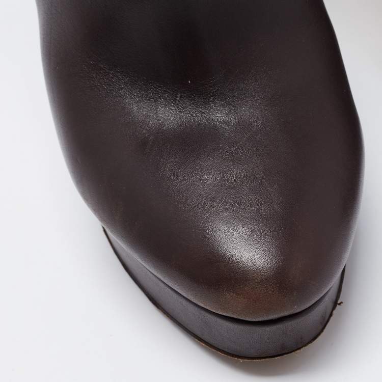 Pre Owned Jimmy Choo Dark Brown Leather Magic Platform Ankle Booties Size 38