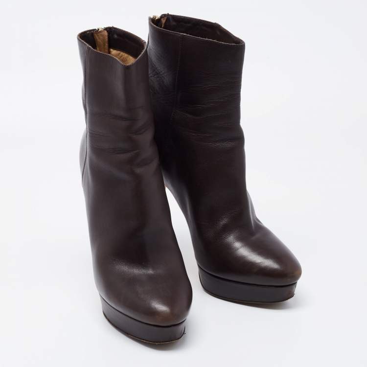 Pre Owned Jimmy Choo Dark Brown Leather Magic Platform Ankle Booties Size 38