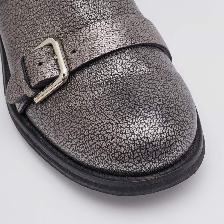 Pre Owned Jimmy Choo Metallic Silver Leather Dawson Ankle Boots Size 36.5