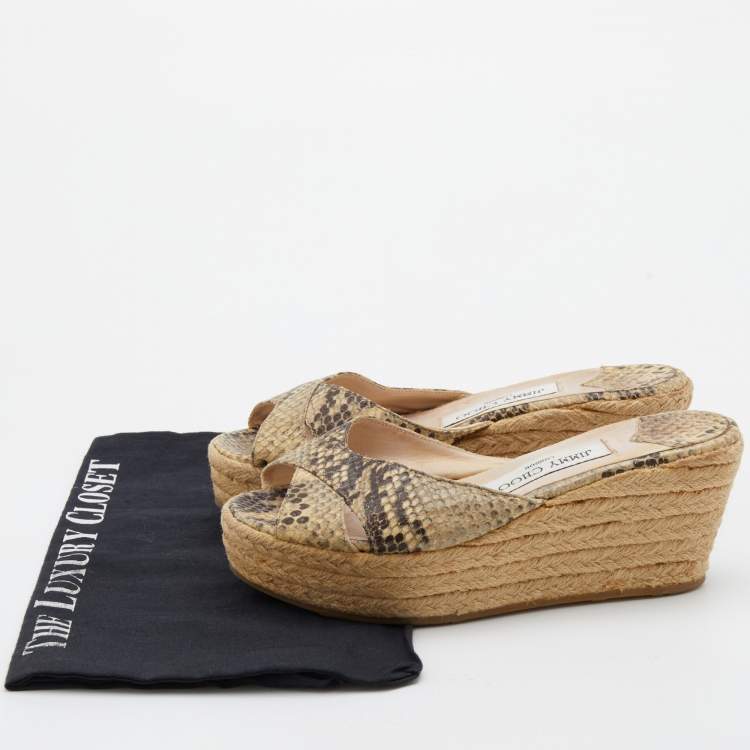 Pre Owned Jimmy Choo Multicolor Snakeskin Embossed Leather Prima Espadrille Wedge Sandals Size 37