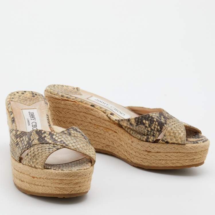 Pre Owned Jimmy Choo Multicolor Snakeskin Embossed Leather Prima Espadrille Wedge Sandals Size 37