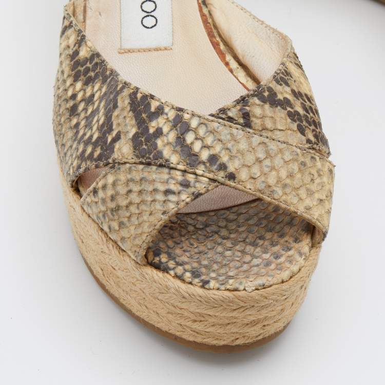 Pre Owned Jimmy Choo Multicolor Snakeskin Embossed Leather Prima Espadrille Wedge Sandals Size 37