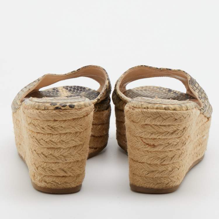 Pre Owned Jimmy Choo Multicolor Snakeskin Embossed Leather Prima Espadrille Wedge Sandals Size 37