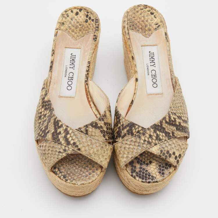 Pre Owned Jimmy Choo Multicolor Snakeskin Embossed Leather Prima Espadrille Wedge Sandals Size 37