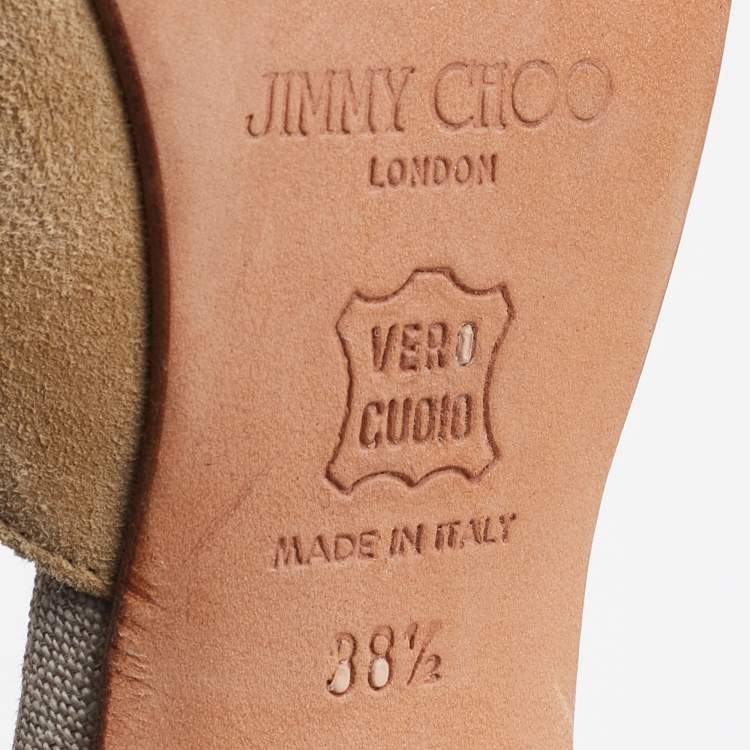 Pre Owned Jimmy Choo Beige Suede and Raffia Embellished Slide Sandals Size 38.5
