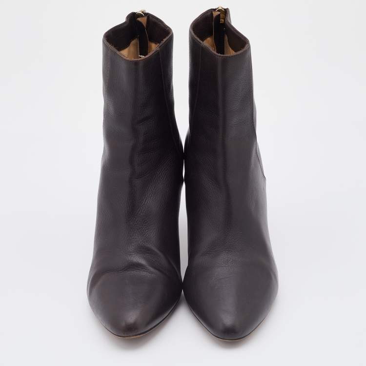 Pre Owned Jimmy Choo Dark Brown Leather Ankle Length Boots Size 37