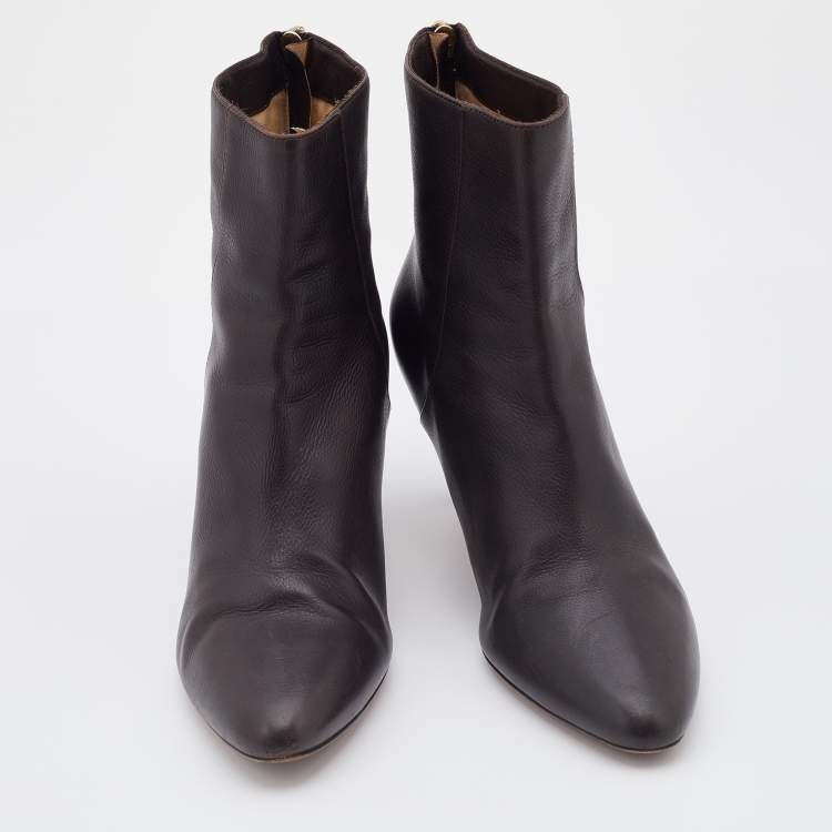 Pre Owned Jimmy Choo Dark Brown Leather Ankle Length Boots Size 37