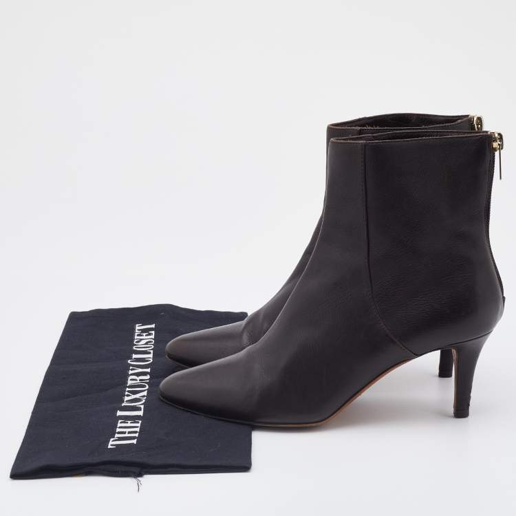 Pre Owned Jimmy Choo Dark Brown Leather Ankle Length Boots Size 37