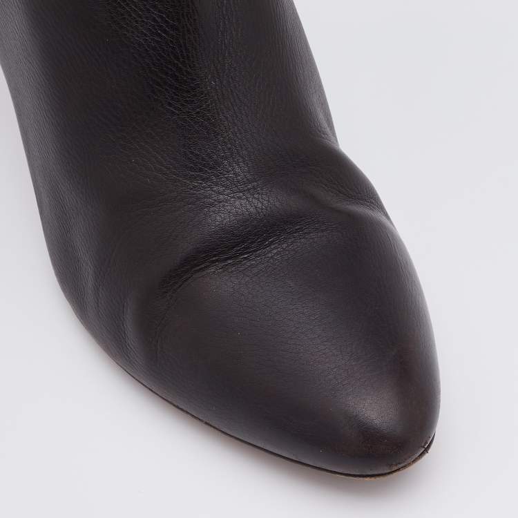 Pre Owned Jimmy Choo Dark Brown Leather Ankle Length Boots Size 37