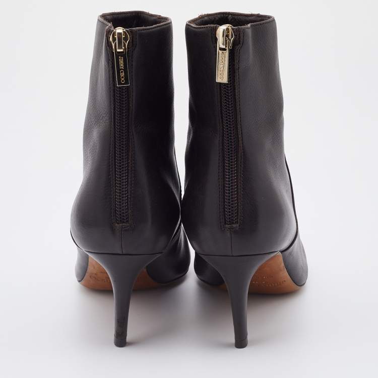 Pre Owned Jimmy Choo Dark Brown Leather Ankle Length Boots Size 37