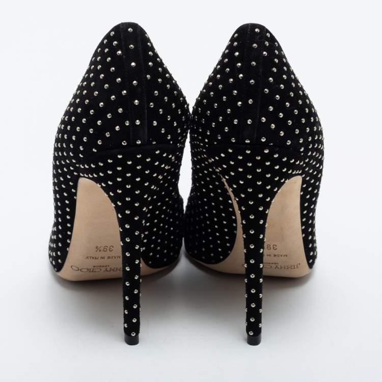 Pre Owned Jimmy Choo Black Suede Embellished Pointed Toe Pumps Size 39.5