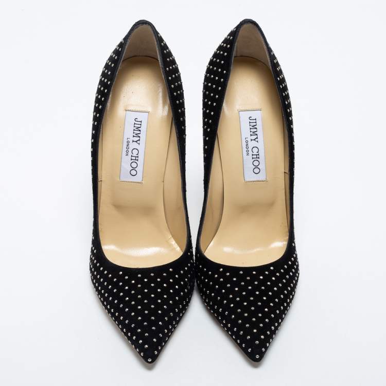 Pre Owned Jimmy Choo Black Suede Embellished Pointed Toe Pumps Size 39.5