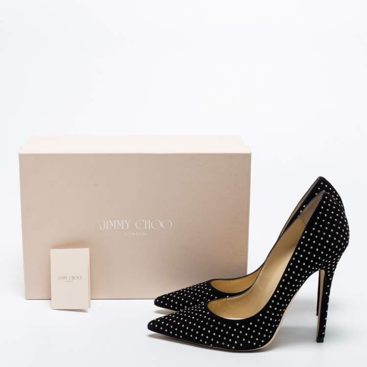 Pre Owned Jimmy Choo Black Suede Embellished Pointed Toe Pumps Size 39.5