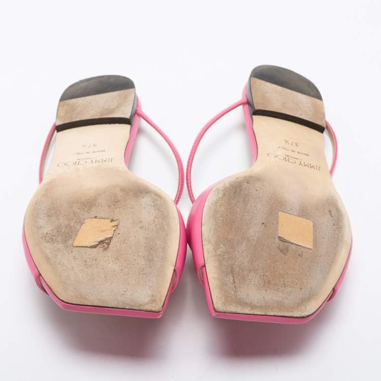 Pre Owned Jimmy Choo Pink Leather Anise Flat Mules Size 37.5