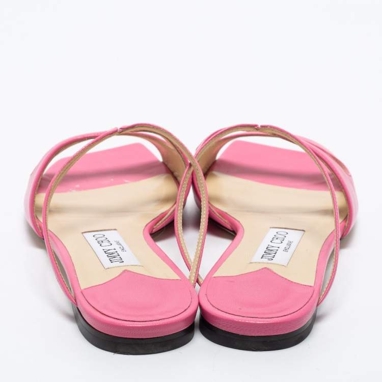 Pre Owned Jimmy Choo Pink Leather Anise Flat Mules Size 37.5