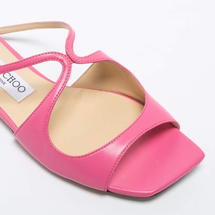 Pre Owned Jimmy Choo Pink Leather Anise Flat Mules Size 37.5