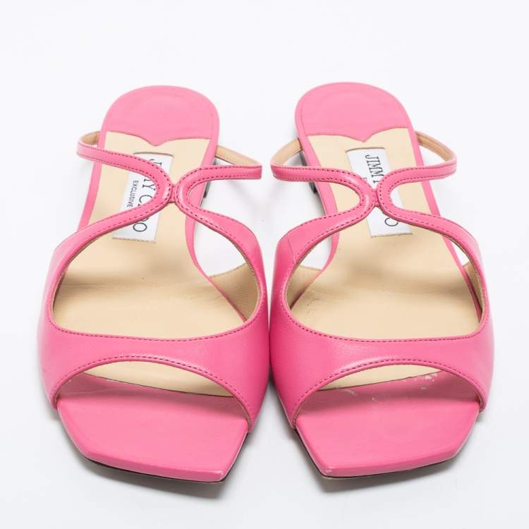 Pre Owned Jimmy Choo Pink Leather Anise Flat Mules Size 37.5