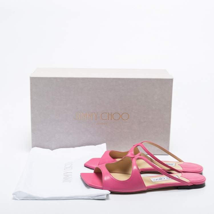 Pre Owned Jimmy Choo Pink Leather Anise Flat Mules Size 37.5