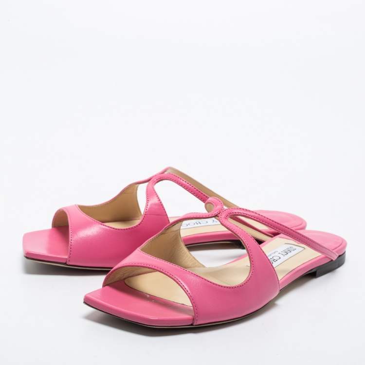 Pre Owned Jimmy Choo Pink Leather Anise Flat Mules Size 37.5