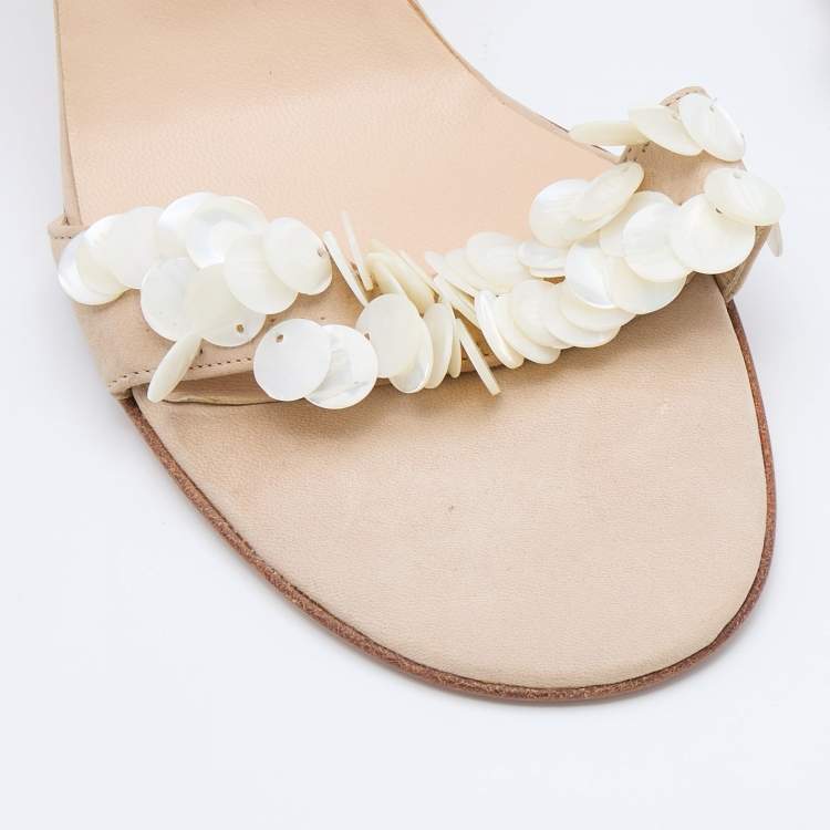 Pre Owned Jimmy Choo Beige Nubuck Leather Embellished Slingback Sandals Size 38