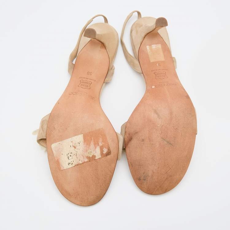 Pre Owned Jimmy Choo Beige Nubuck Leather Embellished Slingback Sandals Size 38
