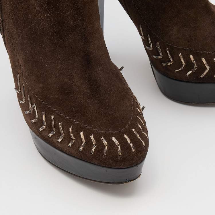مملوكة مسبقًا Jimmy Choo Dark Brown Suede Knee Length Platform Boots Size 38.5