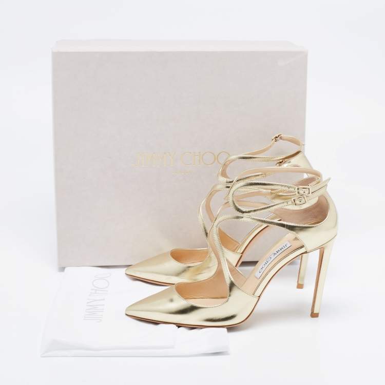 مملوكة مسبقًا Jimmy Choo Gold Patent Leather Lancer Pumps Size 40