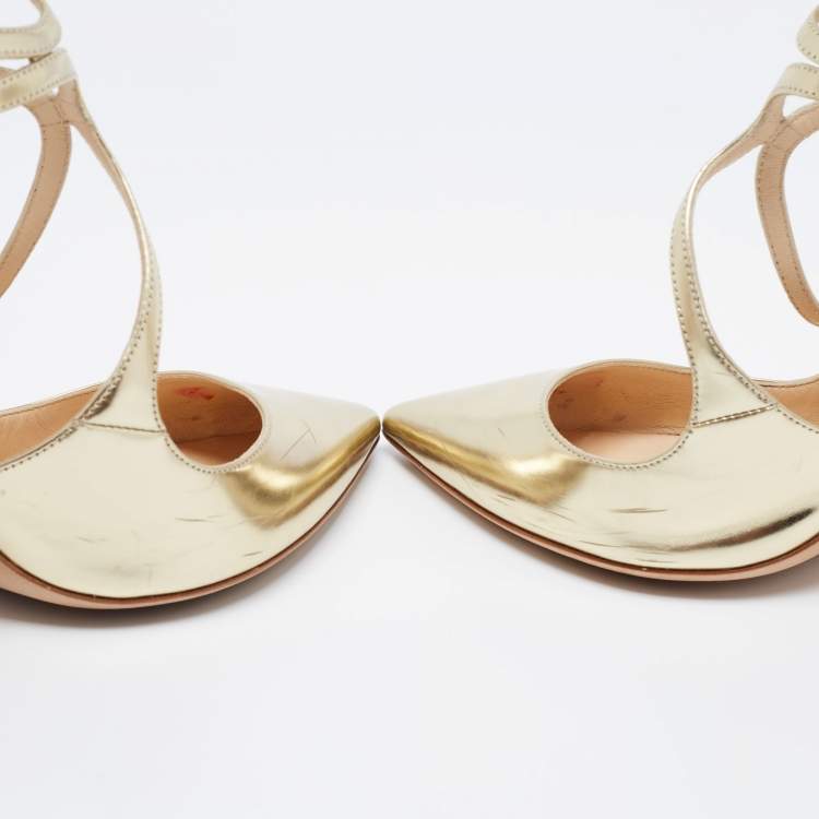 مملوكة مسبقًا Jimmy Choo Gold Patent Leather Lancer Pumps Size 40