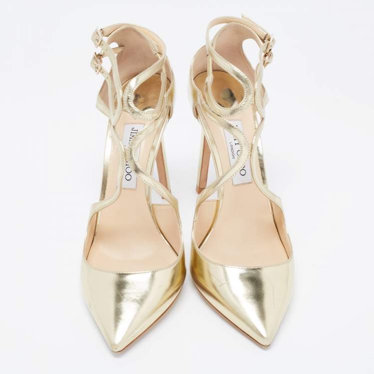 مملوكة مسبقًا Jimmy Choo Gold Patent Leather Lancer Pumps Size 40