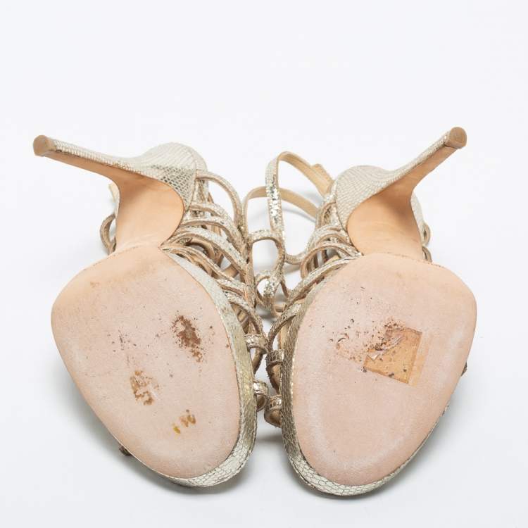 Pre Owned Jimmy Choo Light Gold Texture Leather  Strappy  Sandals Size  37