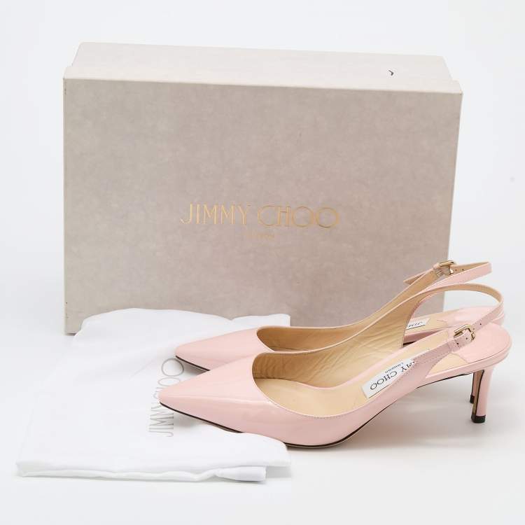 مملوكة مسبقًا Jimmy Choo Light Pink Patent Leather Erin Pointed Toe Slingback Pumps Size 38