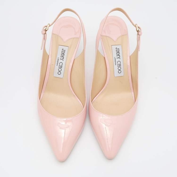 مملوكة مسبقًا Jimmy Choo Light Pink Patent Leather Erin Pointed Toe Slingback Pumps Size 38