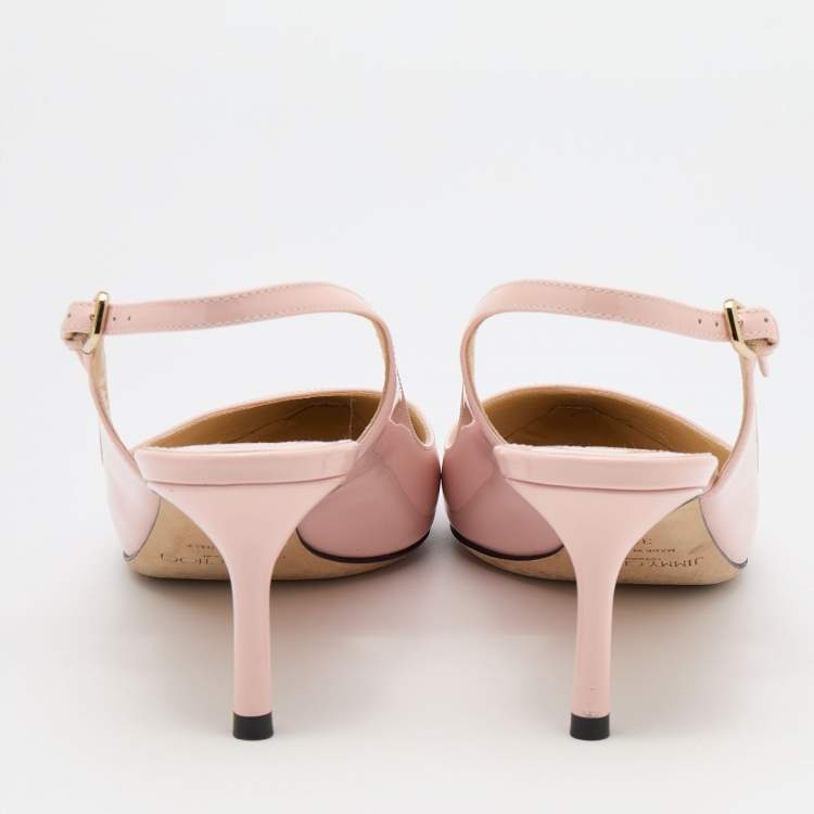 مملوكة مسبقًا Jimmy Choo Light Pink Patent Leather Erin Pointed Toe Slingback Pumps Size 38