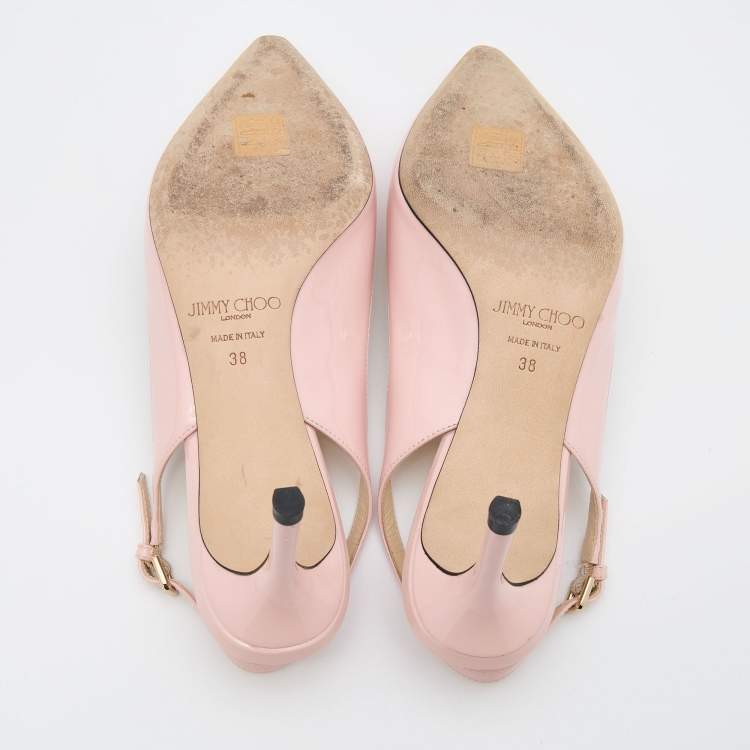 مملوكة مسبقًا Jimmy Choo Light Pink Patent Leather Erin Pointed Toe Slingback Pumps Size 38