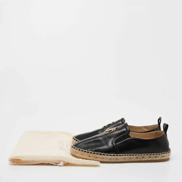 Pre Owned Jimmy Choo Black Leather Espadrille Flats Size 36