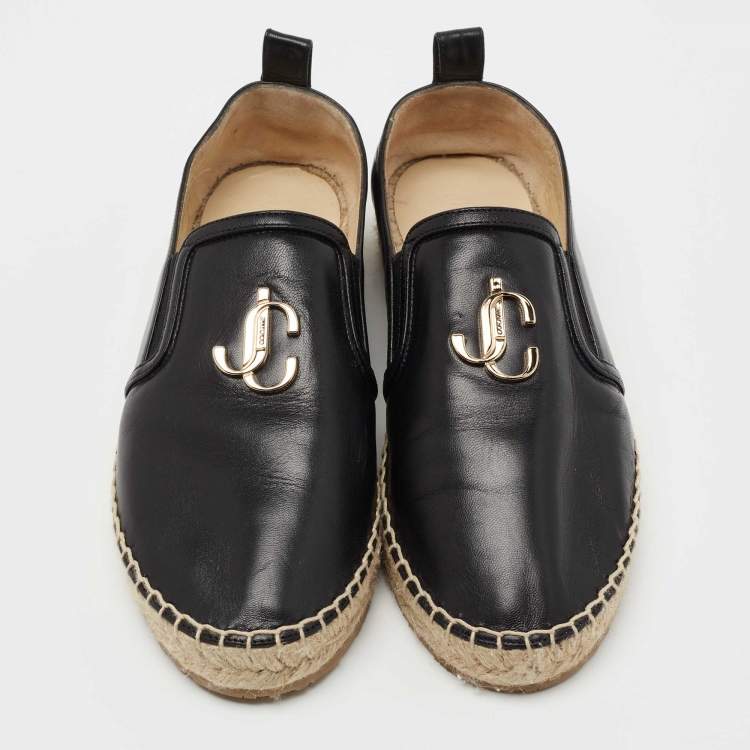Pre Owned Jimmy Choo Black Leather Espadrille Flats Size 36