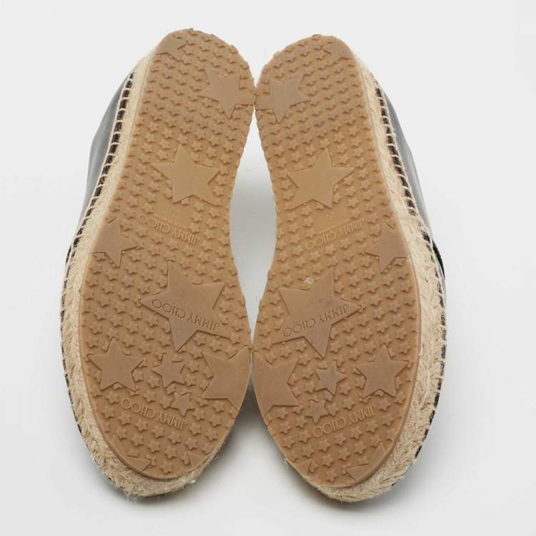 Pre Owned Jimmy Choo Black Leather Espadrille Flats Size 36