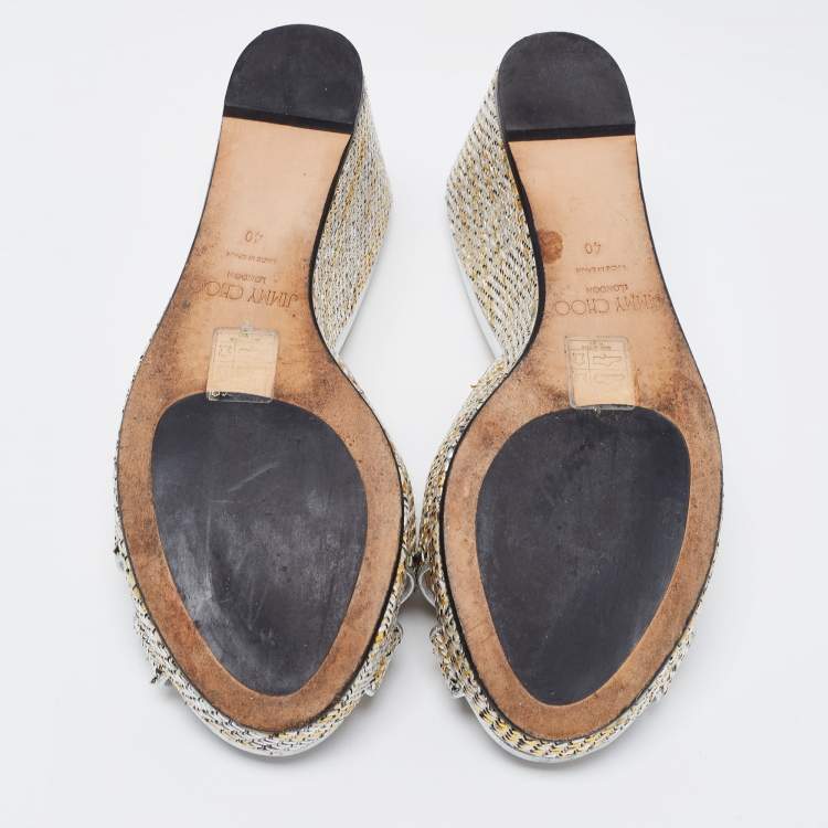 Pre Owned Jimmy Choo Silver Fabric and Leather Sandals Size 40