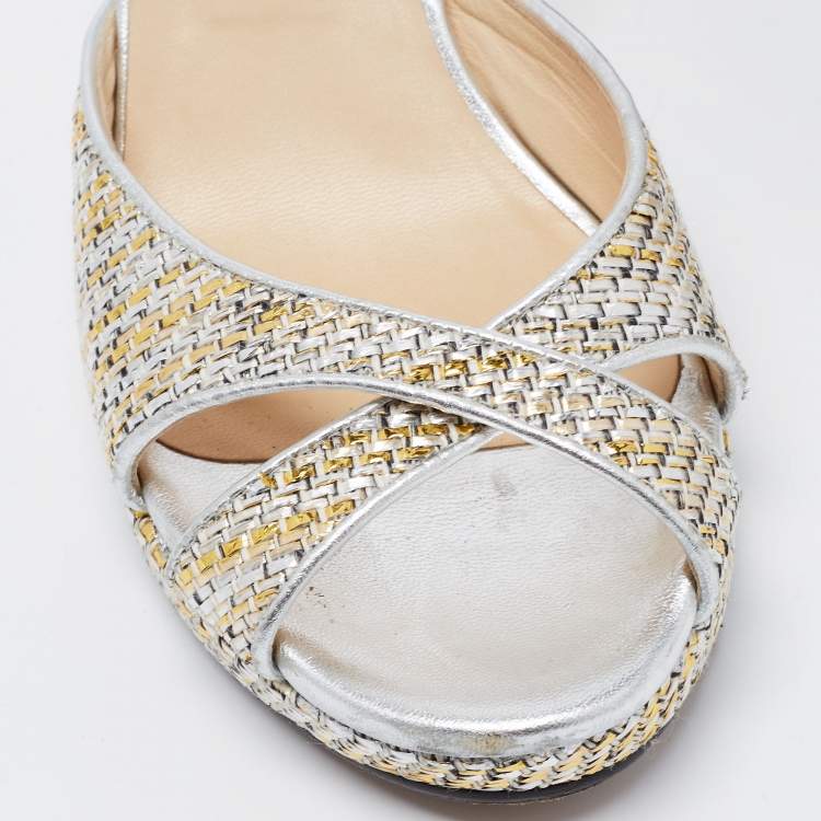 Pre Owned Jimmy Choo Silver Fabric and Leather Sandals Size 40