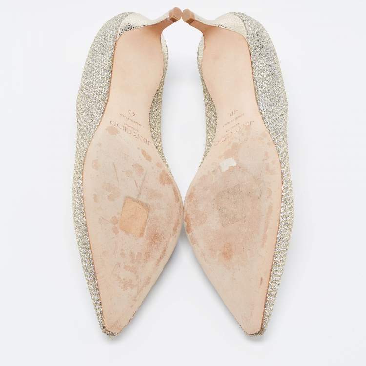 Pre Owned Jimmy Choo Gold Glitter Romy Pumps Size 40