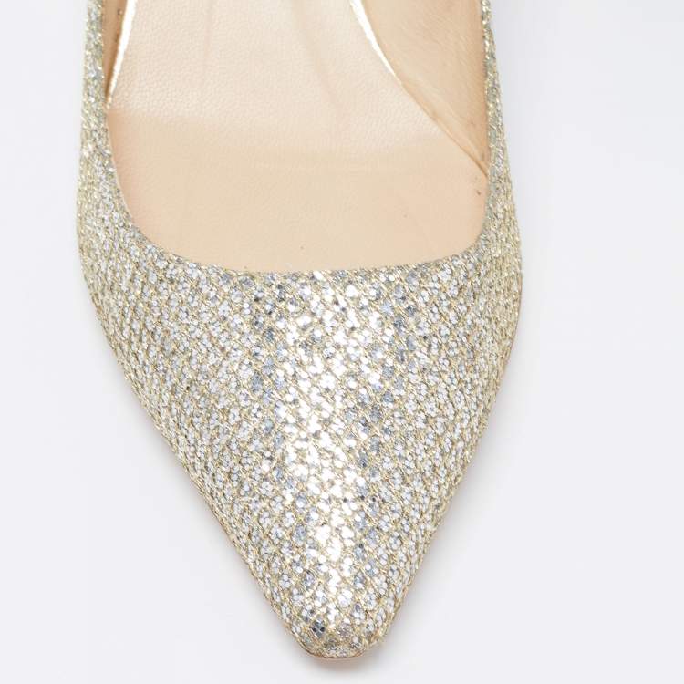 Pre Owned Jimmy Choo Gold Glitter Romy Pumps Size 40