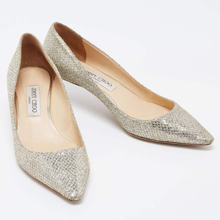 Pre Owned Jimmy Choo Gold Glitter Romy Pumps Size 40