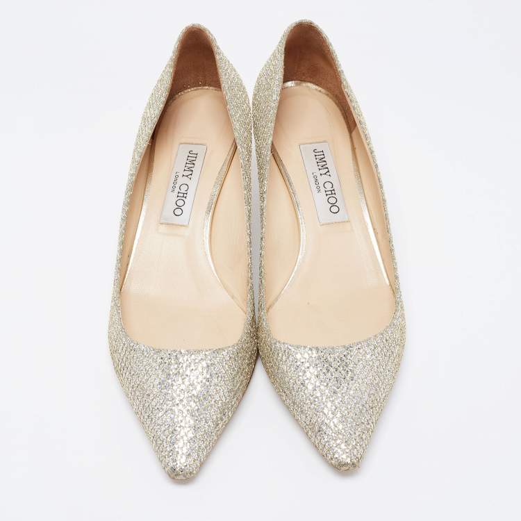 Pre Owned Jimmy Choo Gold Glitter Romy Pumps Size 40