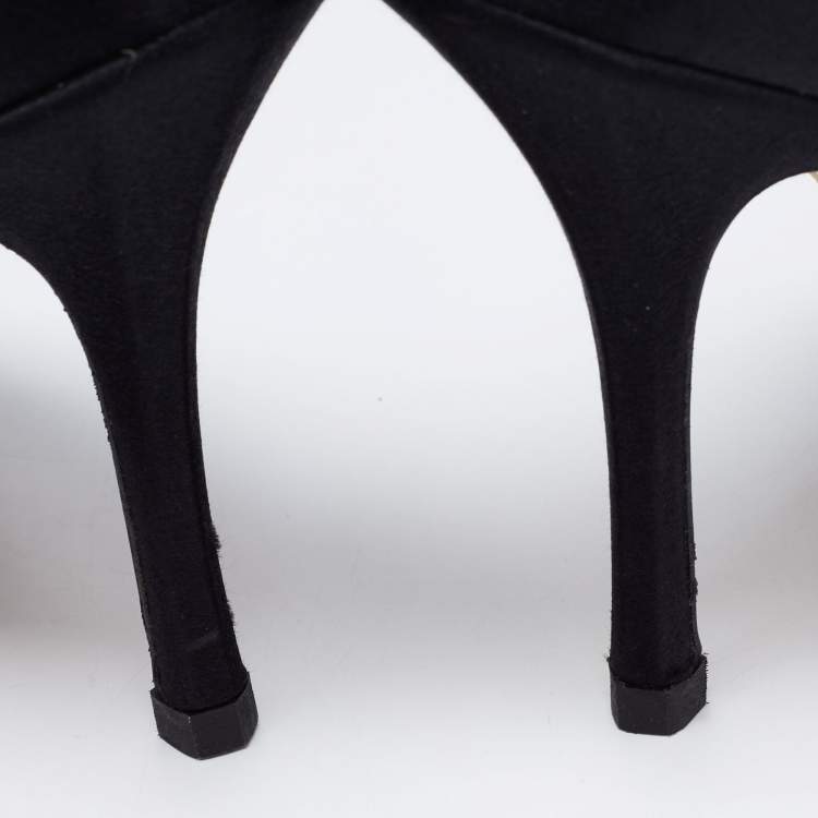 Pre Owned Jimmy Choo Black Satin Embellished Pumps Size 39.5