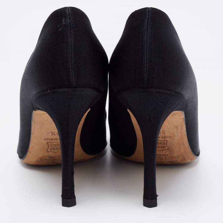 Pre Owned Jimmy Choo Black Satin Embellished Pumps Size 39.5