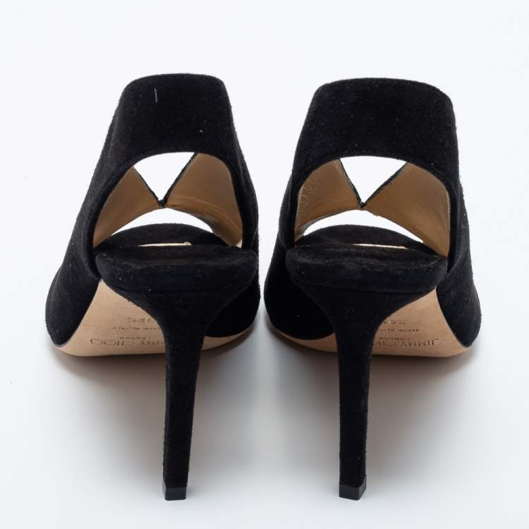 Pre Owned Jimmy Choo Suede Shar Peep Toe Slingback Sandals Size 36.5