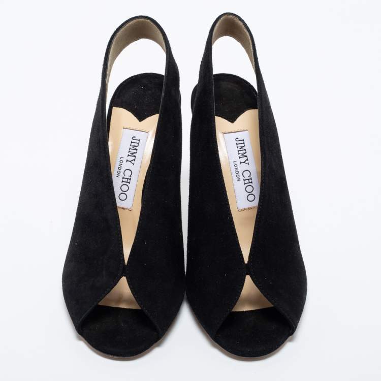 Pre Owned Jimmy Choo Suede Shar Peep Toe Slingback Sandals Size 36.5