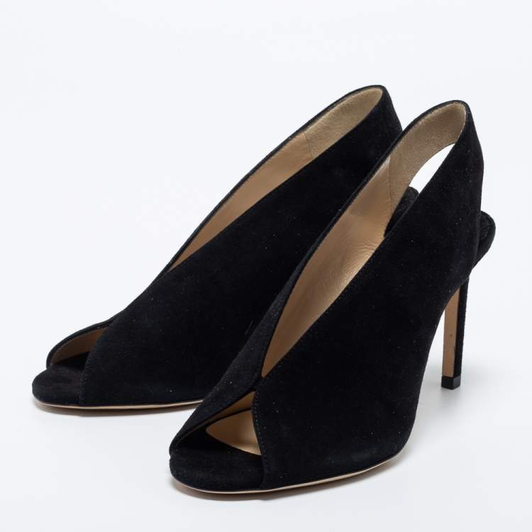 Pre Owned Jimmy Choo Suede Shar Peep Toe Slingback Sandals Size 36.5
